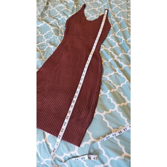 Ribbed Knit Bodycon Midi Dress Brown Scoop Neck Tank Size M - Picture 7 of 8